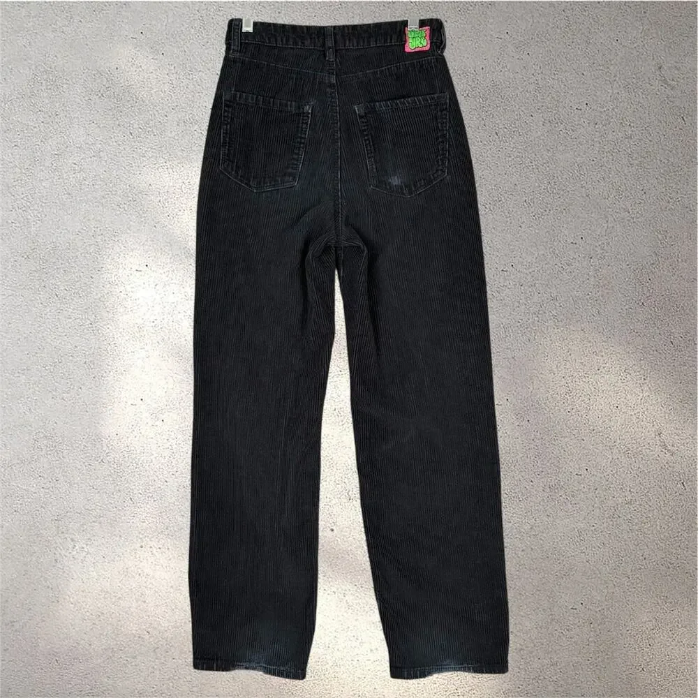 Empyre Tori Black Corduroy Pants Size 0 High Rise Straight Leg Y2K Skater Retro